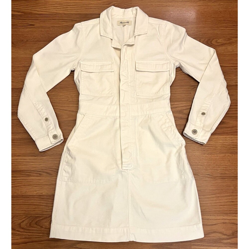 MADEWELL Vintage Canvas Signature Coverall Dress Pockets Long Sleeve Preppy XXS - Picture 2 of 9